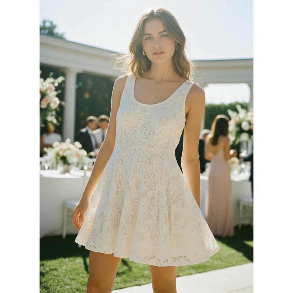 Aeropostale Women's Dress Small Ivory Lace Fit and Flare Lined Mini Size M